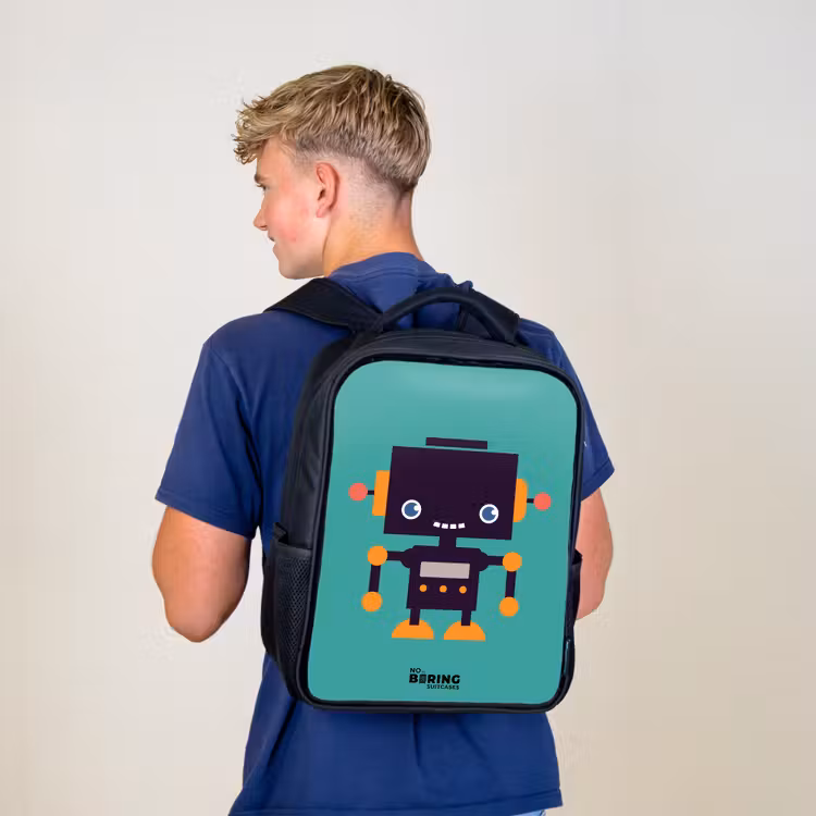 Kinderrugzak met naam - Zwart - Groene robot — 6