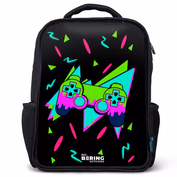 Kinderrugzak met naam - Zwart - Neon controller op zwart — 1