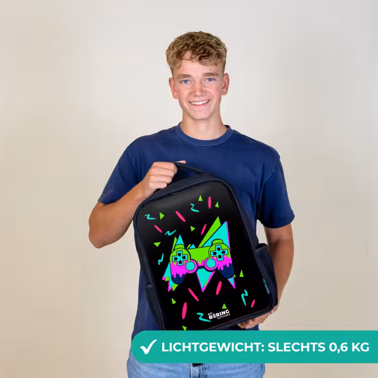 Kinderrugzak met naam - Zwart - Neon controller op zwart — 2
