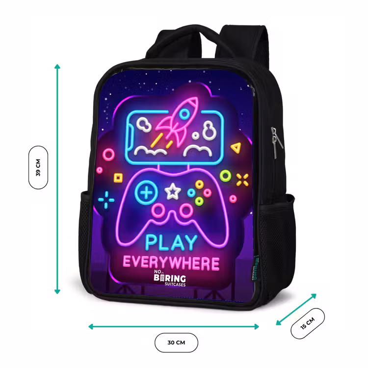 Kinderrugzak met naam - Zwart - Neonillustratie met een controller β 5