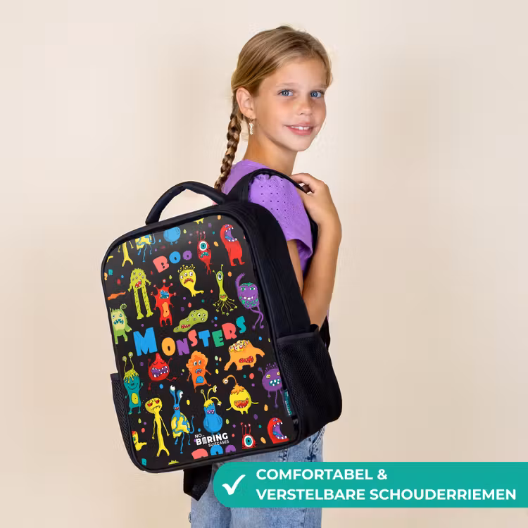Kinderrugzak met naam - Zwart - Patroon van monsters — 3