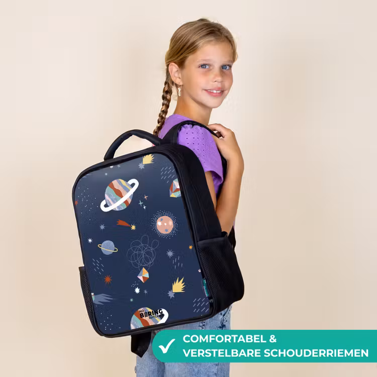 Kinderrugzak met naam - Zwart - Planeten in de hemel — 3