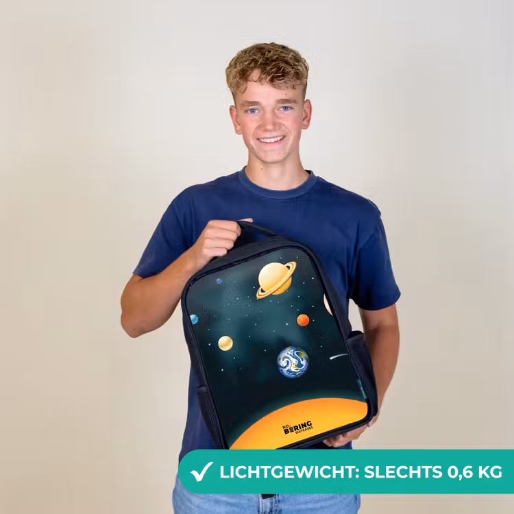 Kinderrugzak met naam - Zwart - Ruimte met planeten — 2