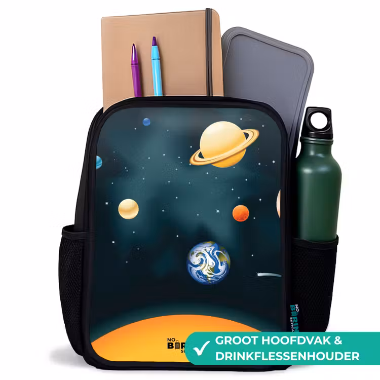 Kinderrugzak met naam - Zwart - Ruimte met planeten — 4