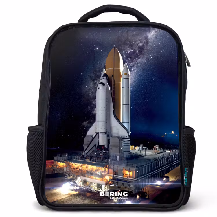 Kinderrugzak met naam - Zwart - Spaceshuttle die kan opstijgen — 1