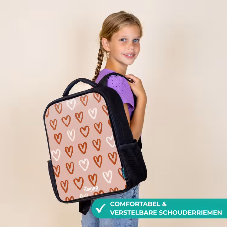 Kinderrugzak met naam - Zwart - Hartjes patroon in roze en wit — 3