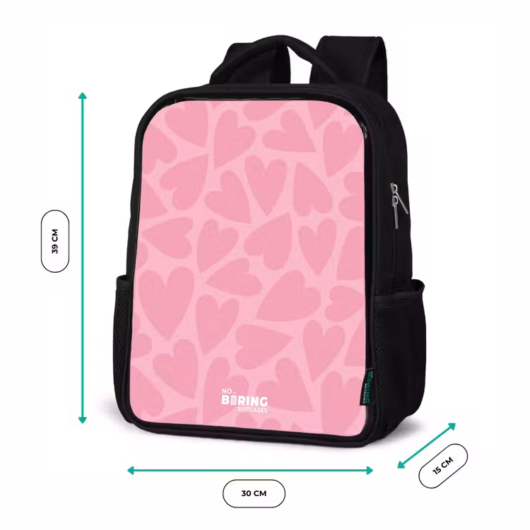 Kinderrugzak met naam - Zwart - Roze hartjes patroon — 5