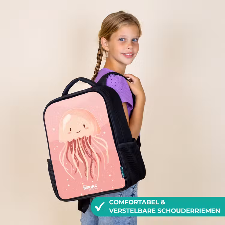 Kinderrugzak - Zwart - Roze kwal met gezicht — 3