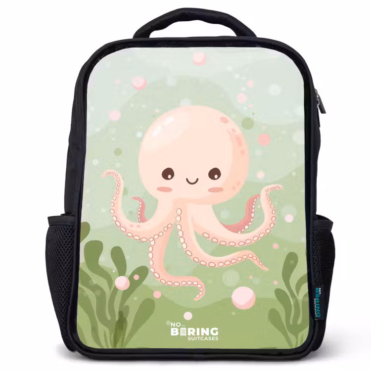 Kinderrugzak - Zwart - Roze octopus met een lach — 1