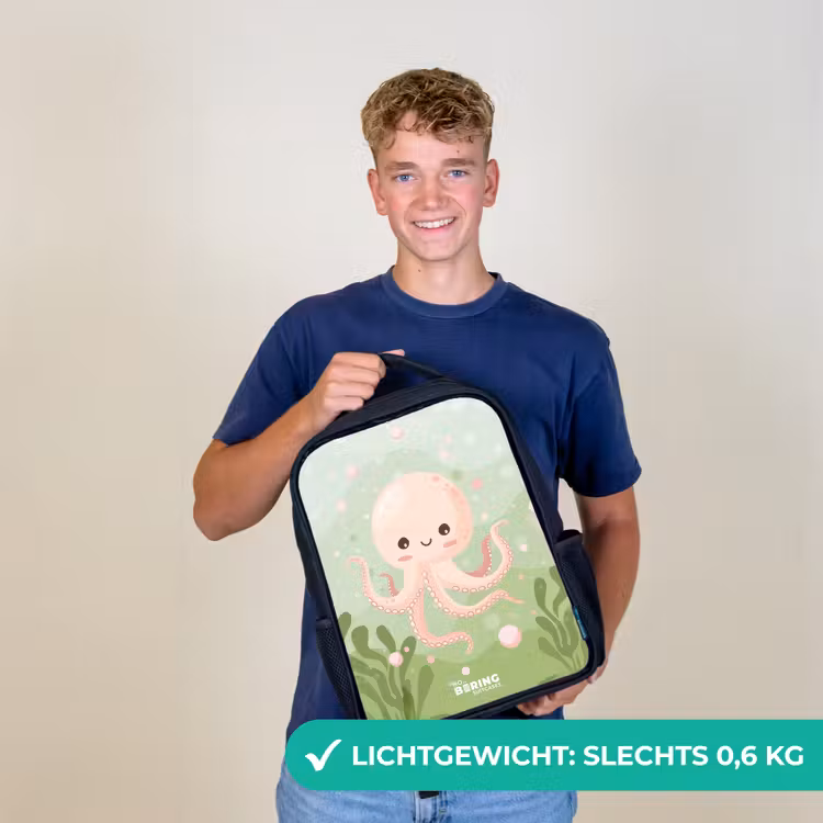 Kinderrugzak - Zwart - Roze octopus met een lach — 2