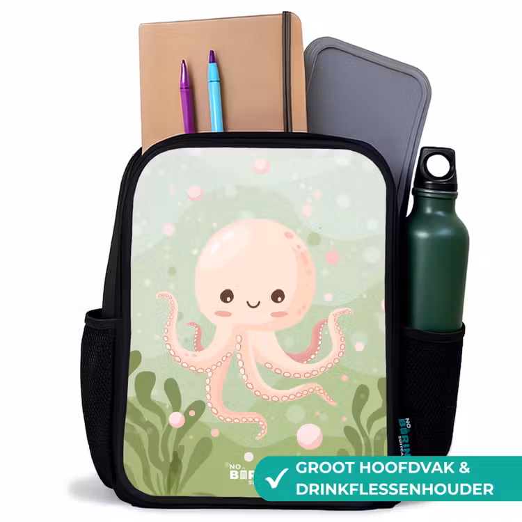 Kinderrugzak - Zwart - Roze octopus met een lach — 4
