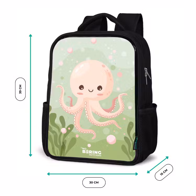 Kinderrugzak - Zwart - Roze octopus met een lach — 5
