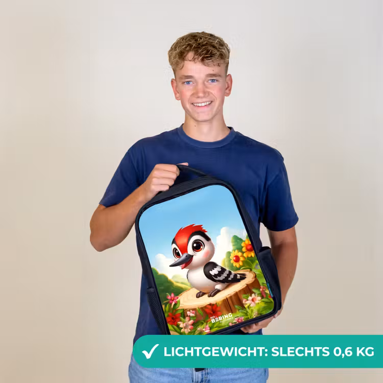Kinderrugzak - Zwart - Specht op en boomstronk — 2