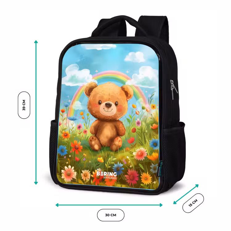 Kinderrugzak met naam - Zwart - Teddybeer tussen de bloemen — 5