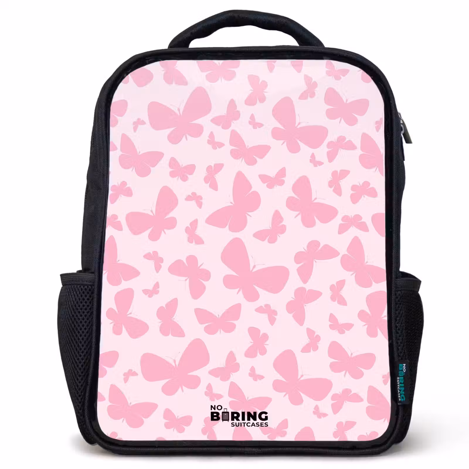 Kinderrugzak met naam - Zwart - Roze vlinders — 1