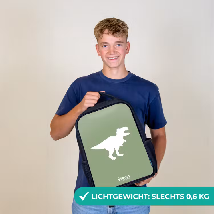 Kinderrugzak met naam - Zwart - Groen met T-rex dino — 2