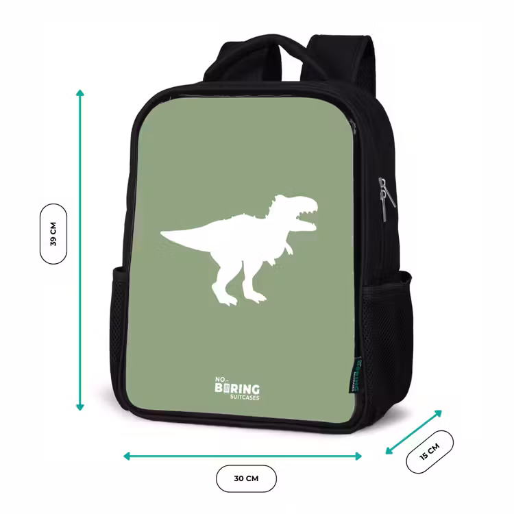Kinderrugzak met naam - Zwart - Groen met T-rex dino — 5