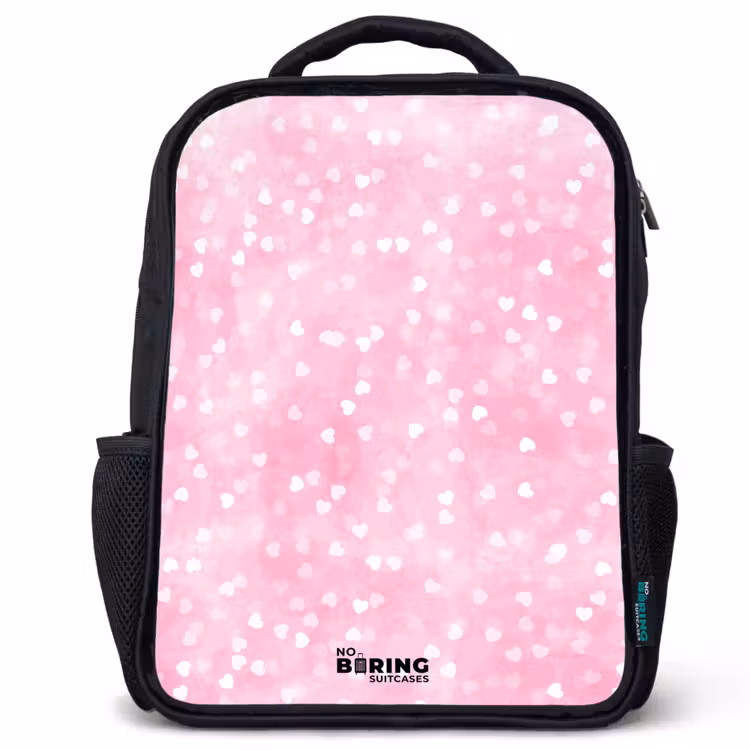 Kinderrugzak met naam - Zwart - Roze glitter hartjes — 1