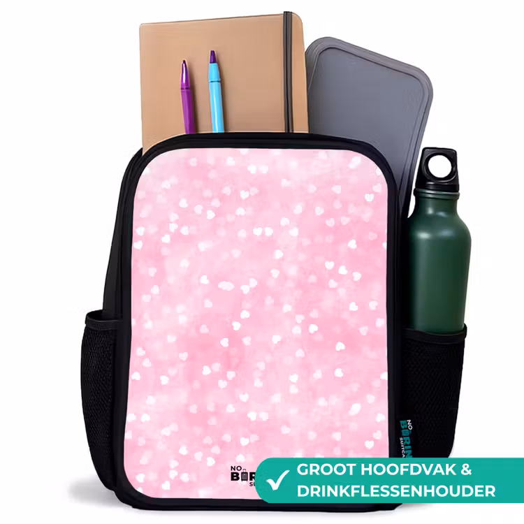 Kinderrugzak met naam - Zwart - Roze glitter hartjes — 4