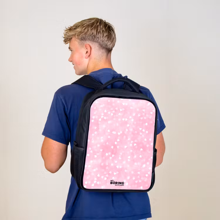Kinderrugzak met naam - Zwart - Roze glitter hartjes — 6
