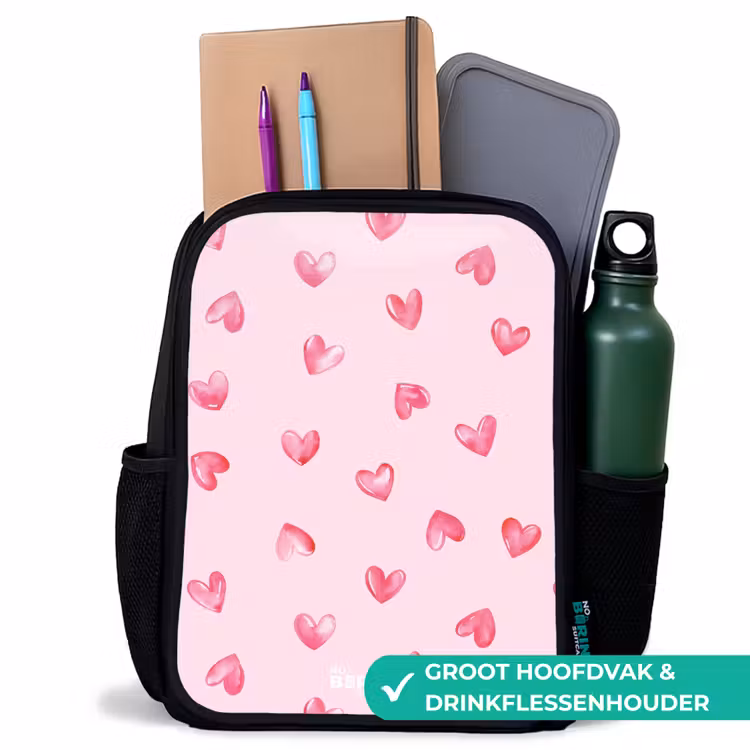 Kinderrugzak met naam - Zwart - Roze hartjes — 4
