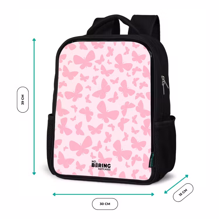 Kinderrugzak met naam - Zwart - Roze vlinders — 5