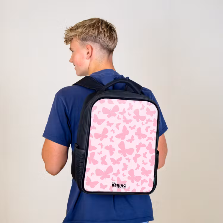 Kinderrugzak met naam - Zwart - Roze vlinders — 6