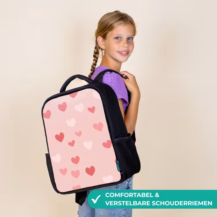 Kinderrugzak - Zwart - Hartjes - Patroon - Roze β 3