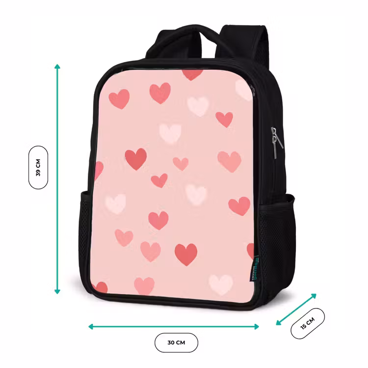 Kinderrugzak - Zwart - Hartjes - Patroon - Roze β 5