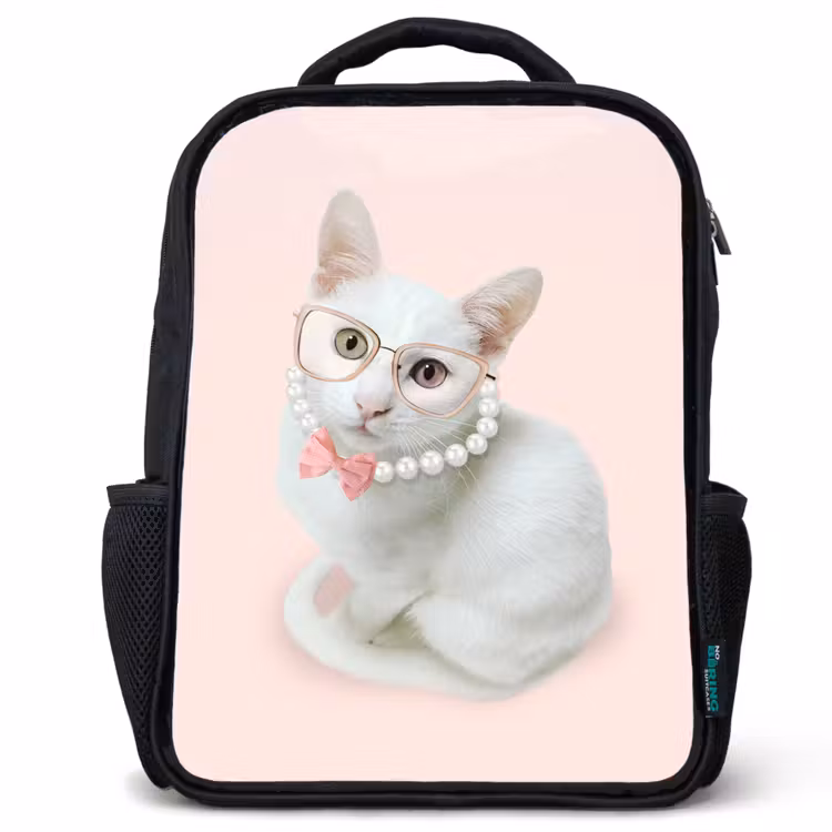 Kinderrugzak - Zwart - Kat - Parels - Bril - Roze — 1