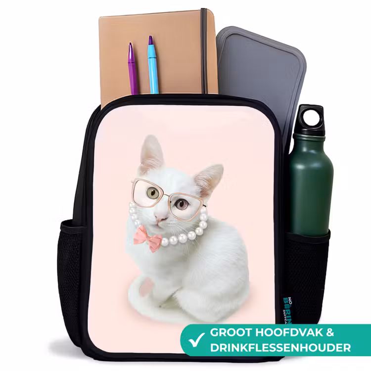 Kinderrugzak - Zwart - Kat - Parels - Bril - Roze — 4