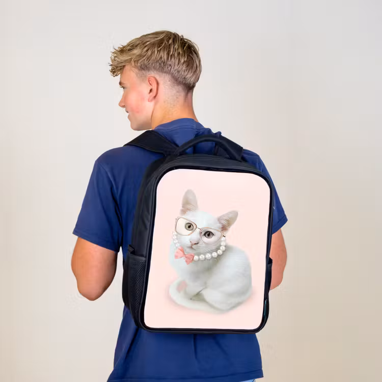 Kinderrugzak - Zwart - Kat - Parels - Bril - Roze — 6