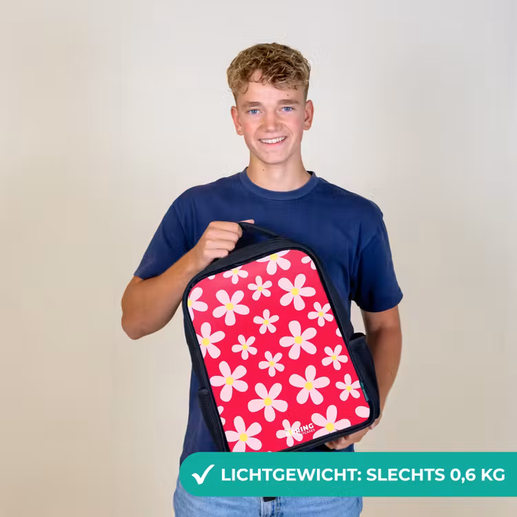 Kinderrugzak - Zwart - Madeliefjesmania hotpink — 2