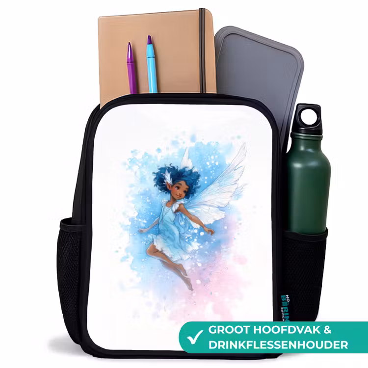 Kinderrugzak - Zwart - Dansende elf met blauwe vleugels en waterverf-effect β 4