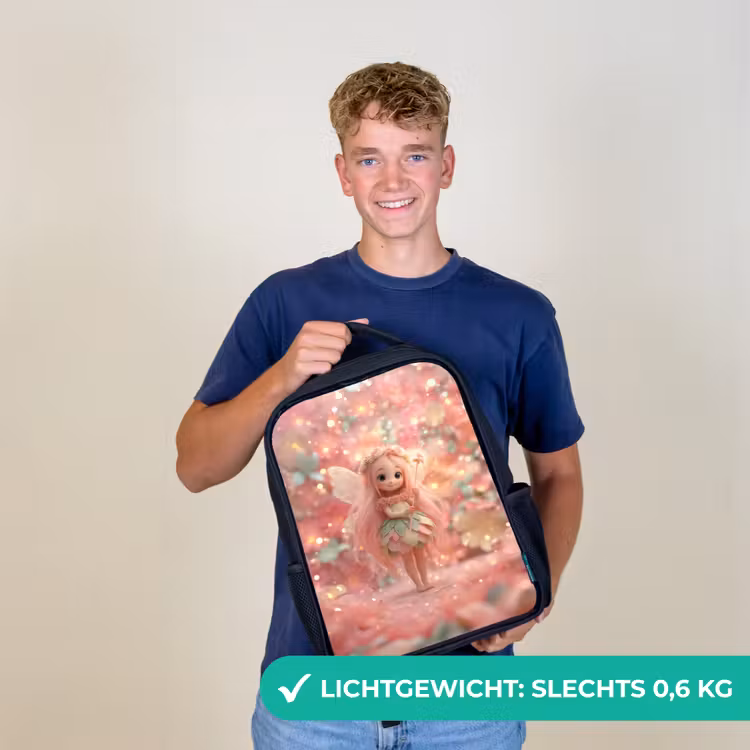 Kinderrugzak - Zwart - Bloemenfee met roze haar in fonkelende bloementuin — 2