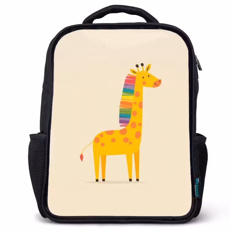 Kinderrugzak - Zwart - Giraffe - Regenboogmanen - Beige — 1