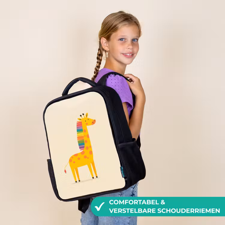 Kinderrugzak - Zwart - Giraffe - Regenboogmanen - Beige — 3