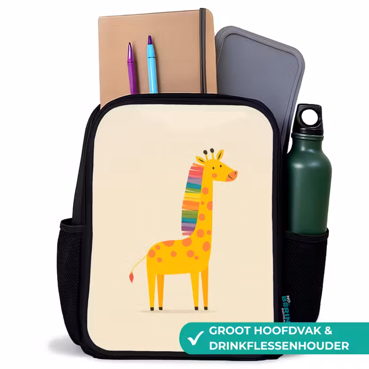 Kinderrugzak - Zwart - Giraffe - Regenboogmanen - Beige — 4