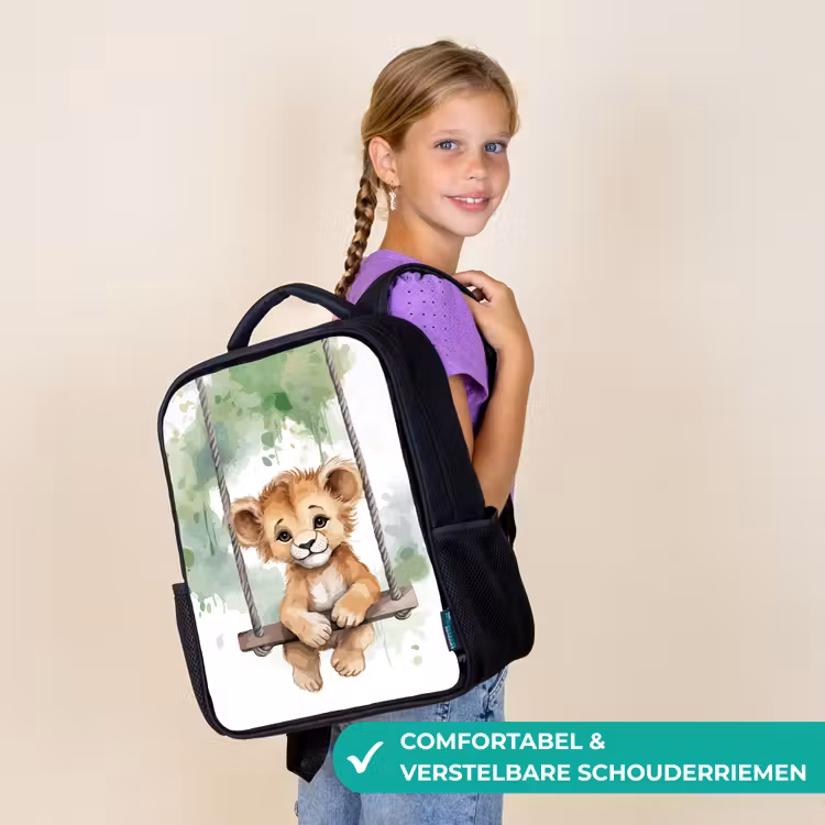 Kinderrugzak - Zwart - Leeuw - Dier - Kinderen - Jungle — 3