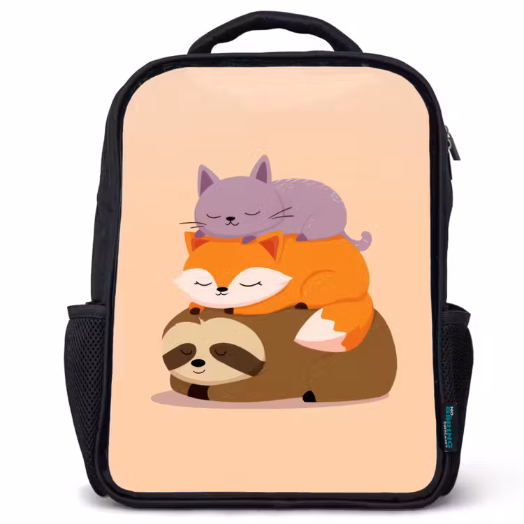 Kinderrugzak - Zwart - Luiaard - Vos - Kat - Slaperig — 1