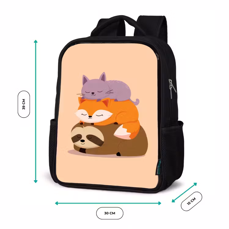 Kinderrugzak - Zwart - Luiaard - Vos - Kat - Slaperig — 5