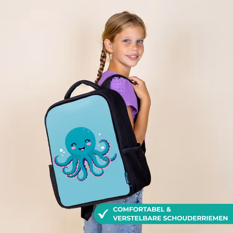 Kinderrugzak - Zwart - Octopus - Blauw - Gezicht — 3