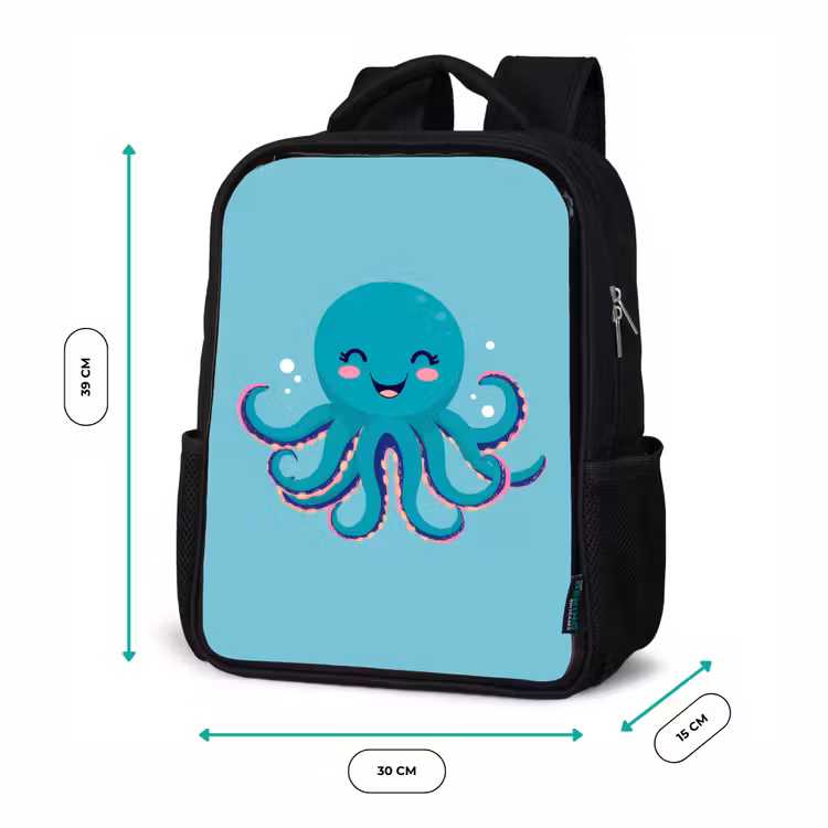 Kinderrugzak - Zwart - Octopus - Blauw - Gezicht — 5