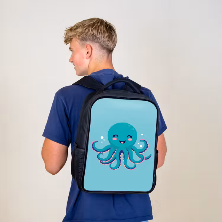 Kinderrugzak - Zwart - Octopus - Blauw - Gezicht — 6