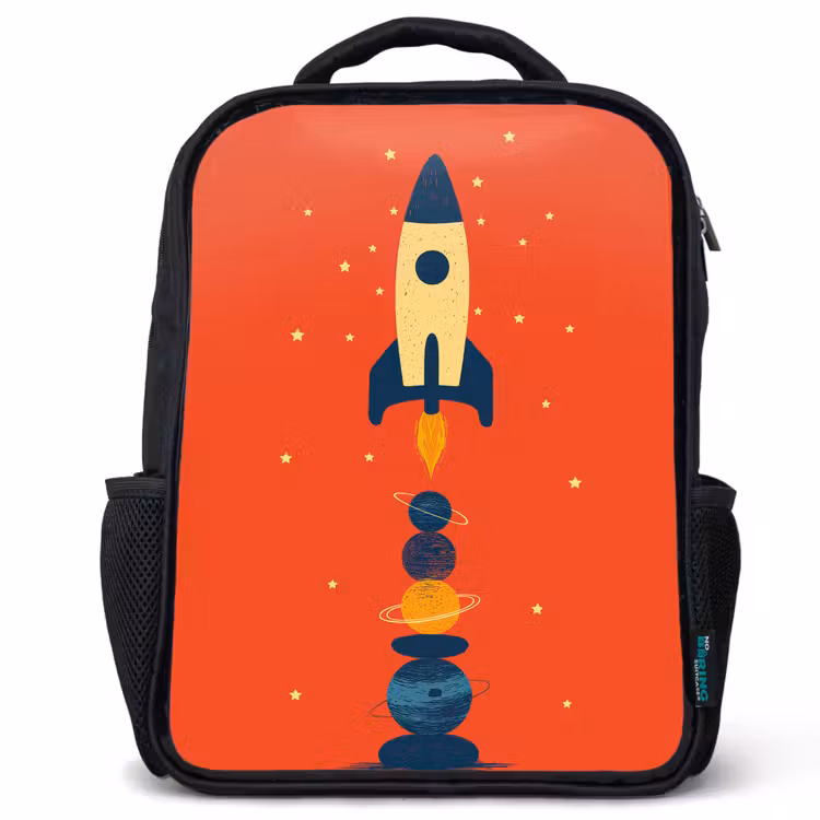 Kinderrugzak - Zwart - Raket - Planeten - Rood — 1