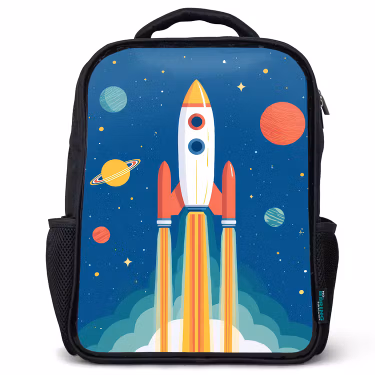 Kinderrugzak - Zwart - Raket - Planeten - Ruimte — 1