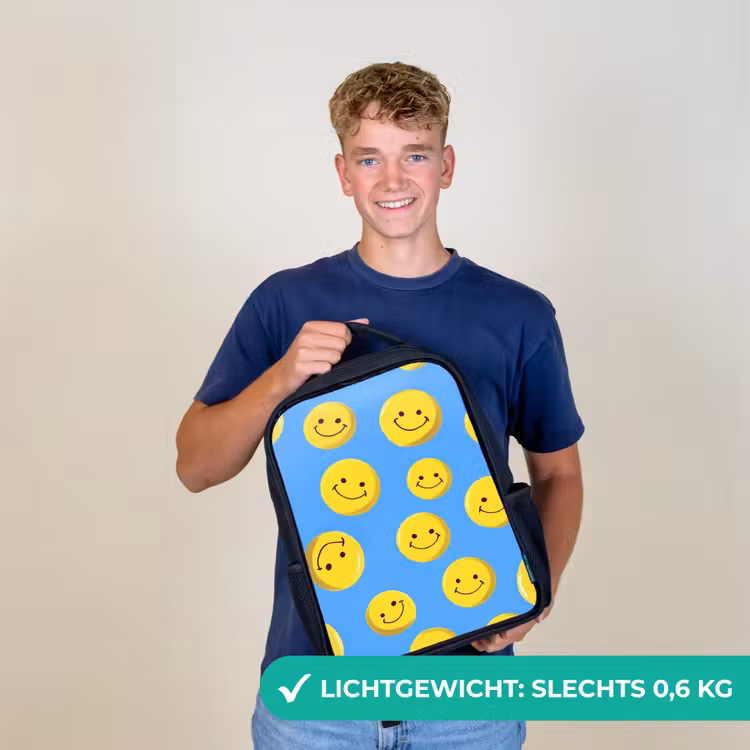 Kinderrugzak - Zwart - Vrolijke smileyregen op blauwe achtergrond â 2