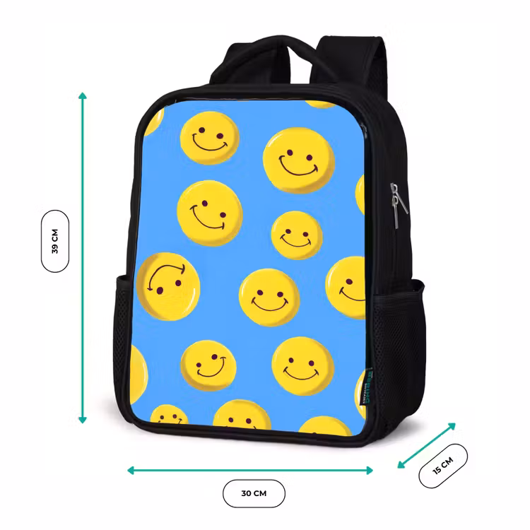 Kinderrugzak - Zwart - Vrolijke smileyregen op blauwe achtergrond â 5