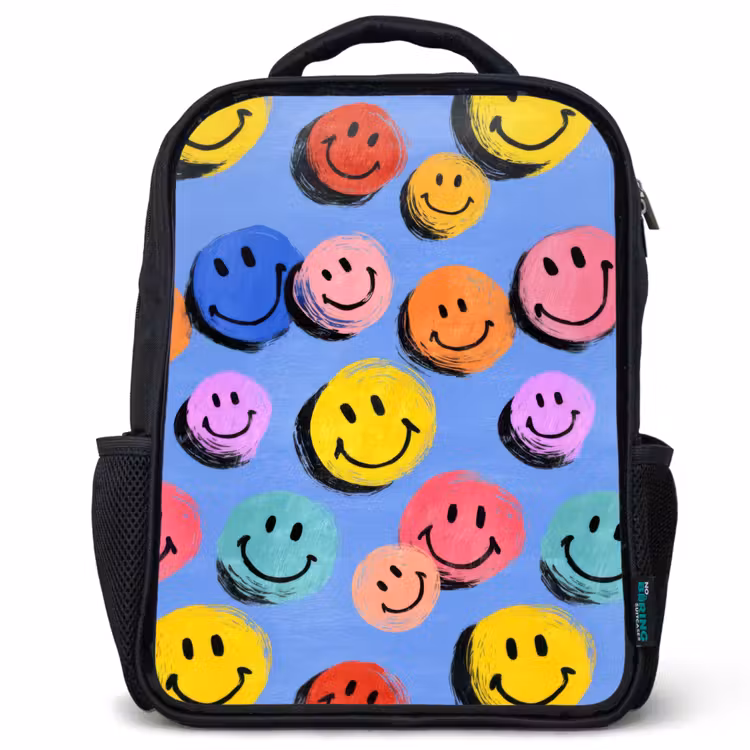Kinderrugzak - Zwart - Getekende smileykrabbels met felle penseelstreken — 1