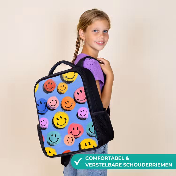 Kinderrugzak - Zwart - Getekende smileykrabbels met felle penseelstreken — 3